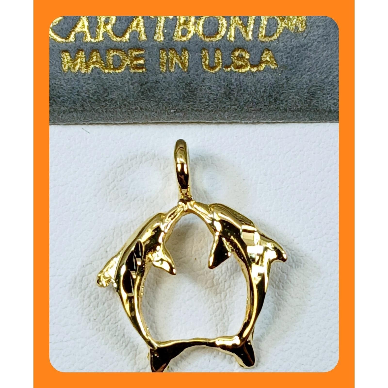 Vintage Y2k Karatbond Gold Double Dolphin Beach Pendant Necklace Made In Usa Nos